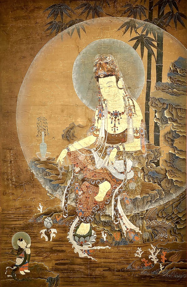 고려수월관음도 150년 비단에 당채 정우 원년 갑술. (한 불수교 130주년  한글미래를 쓰다 )전 UN 사무국G타워 갤러리 전시 작품.